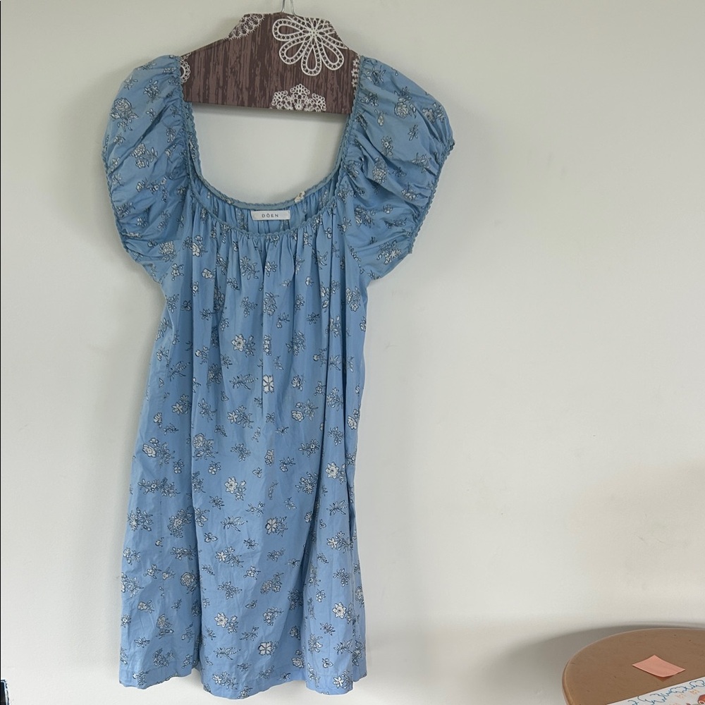 Blue Floral Dress with Puff Sleeves